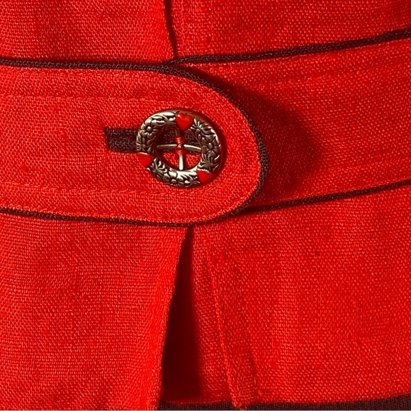 VINTAGE Austrian TYROL Dirndl Red Linen JACKET DB Military Style Silver Btns M - Picture 7 of 13